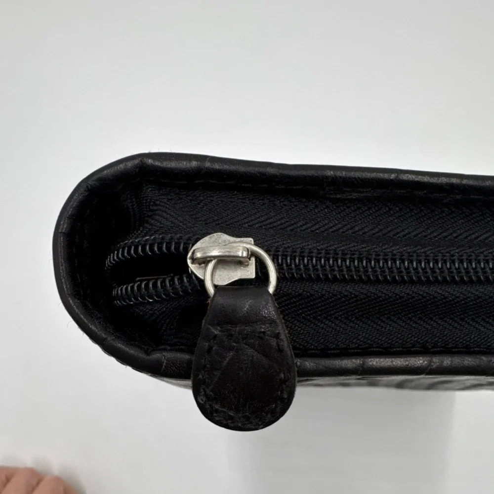 Black Woven Leather Zip Binder Planner Organizer 6 Ring Portfolio Card‎ Slots